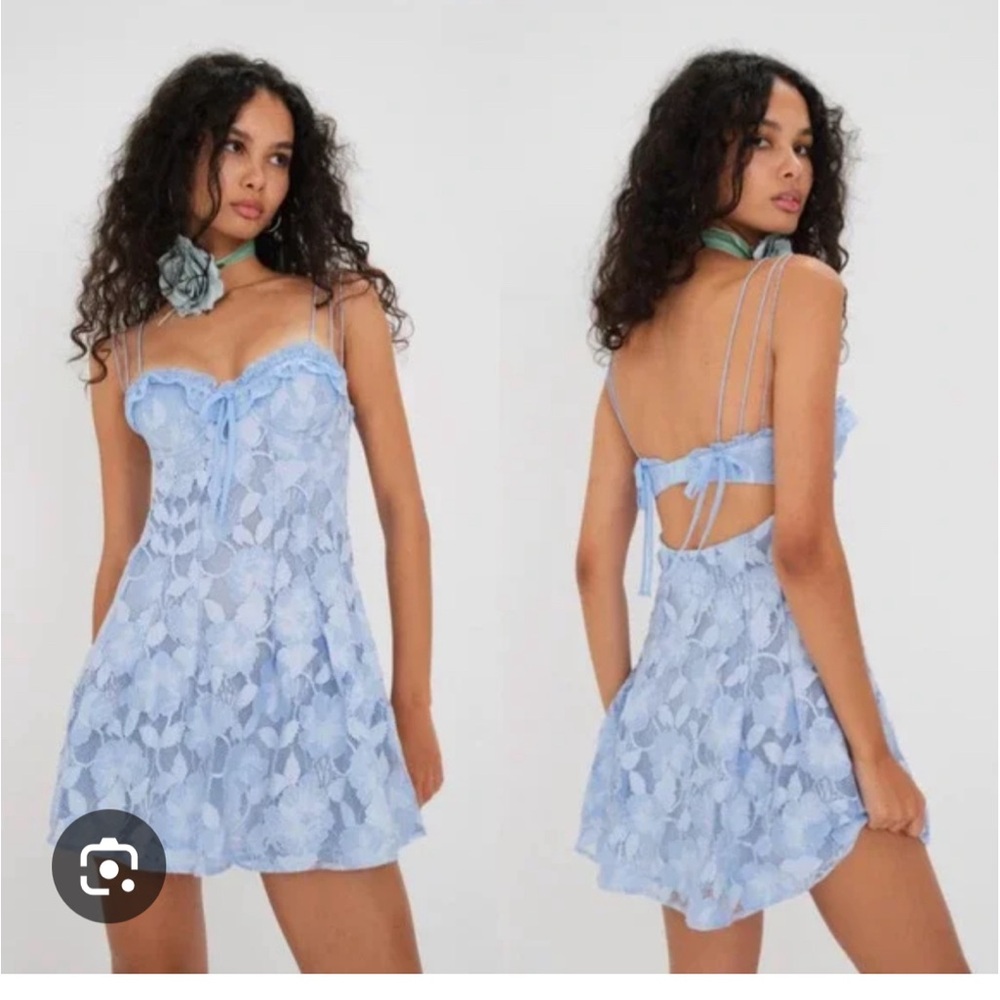 EUC For Love and Lemons Kate Mini Dress S blue lace
